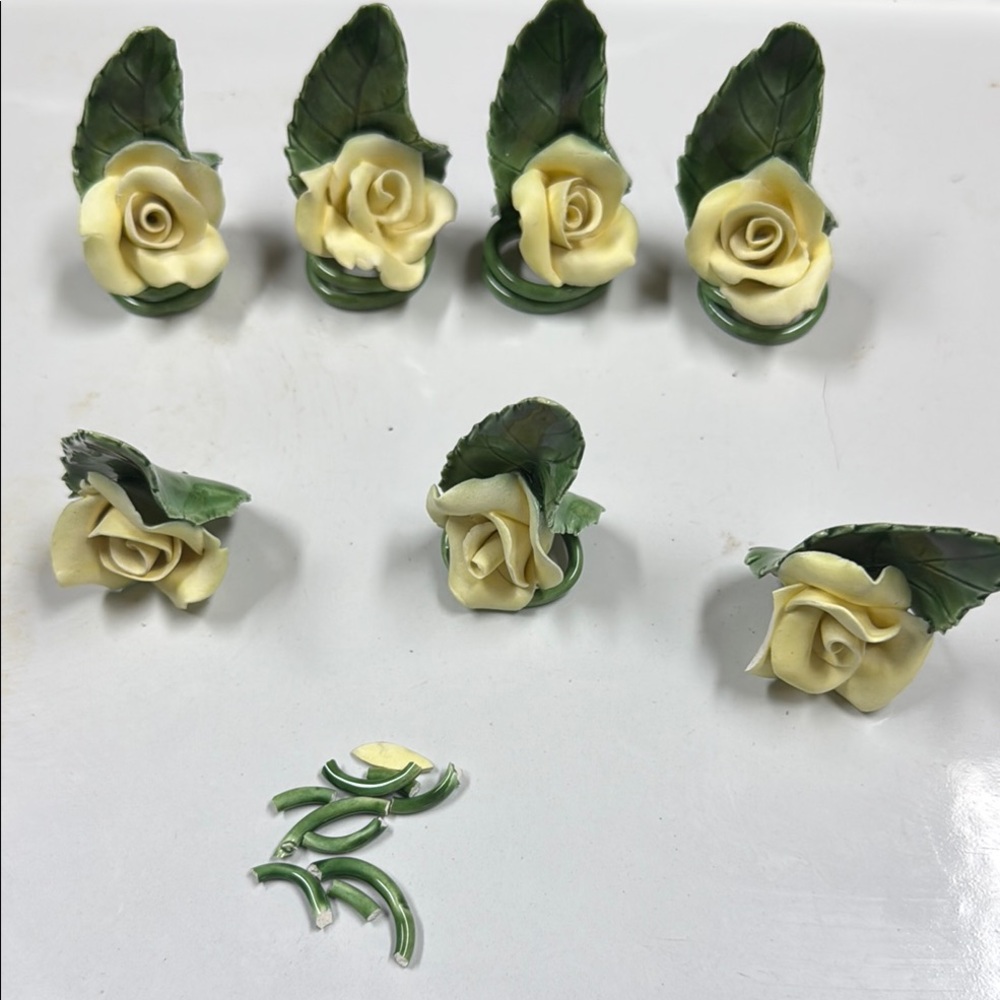 Flowers Roses Porcelain Set of Small Yellow Rose Delicate Porcelain Flowers